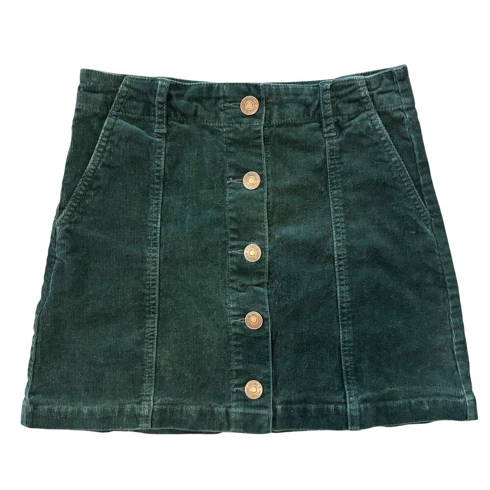 Forever 21 Emerald Green Corduroy Button Front Mini Skirt Y2K Twee Schoolgirl M